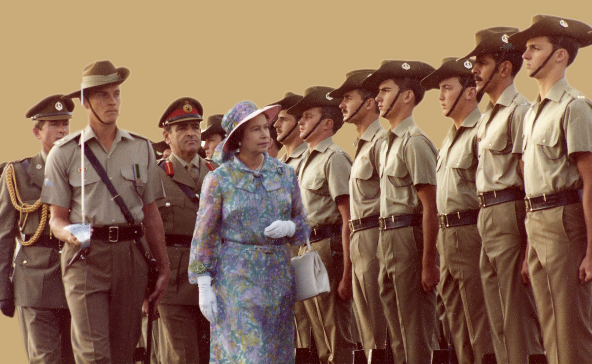 The queen reviews troops